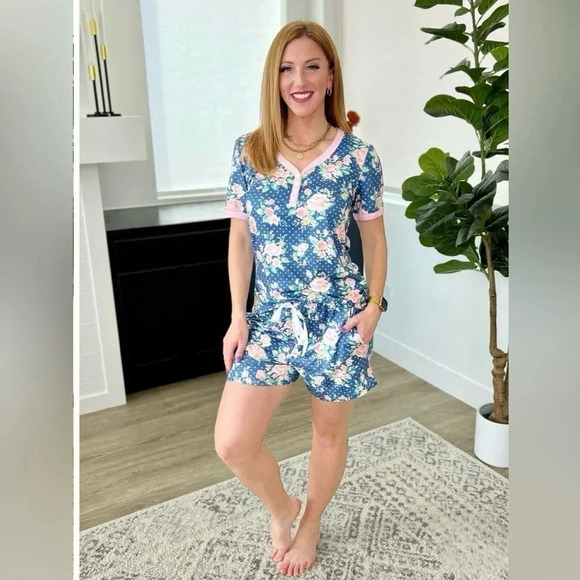 Shirley & Stone Floral Polka dot short pajama‎ set - Picture 1 of 6